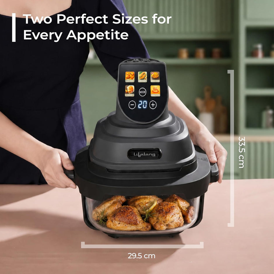 Lifelong Dual Glass Basket Air Fryer | Interchangeable Borosilicate Glass Bowls (4.1L, 1.6L) with Lids