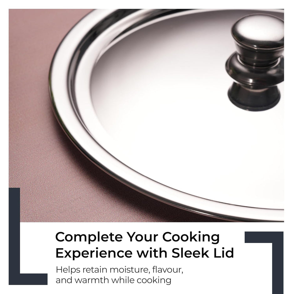 Lifelong Stainless Steel Cookware Set of 5 | Kadhai (2.2L), Fry Pan (1.4L), Saucepan (1.2L), Tope (1.4L) with SS Lid
