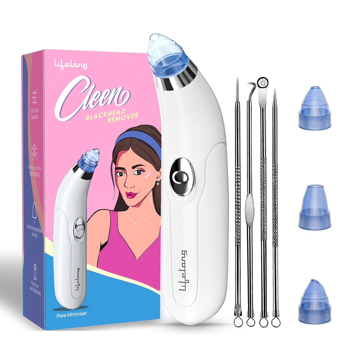 Lifelong Blackhead Remover Vacuum Cleaner with Acne & Pore Cleaning Attachments