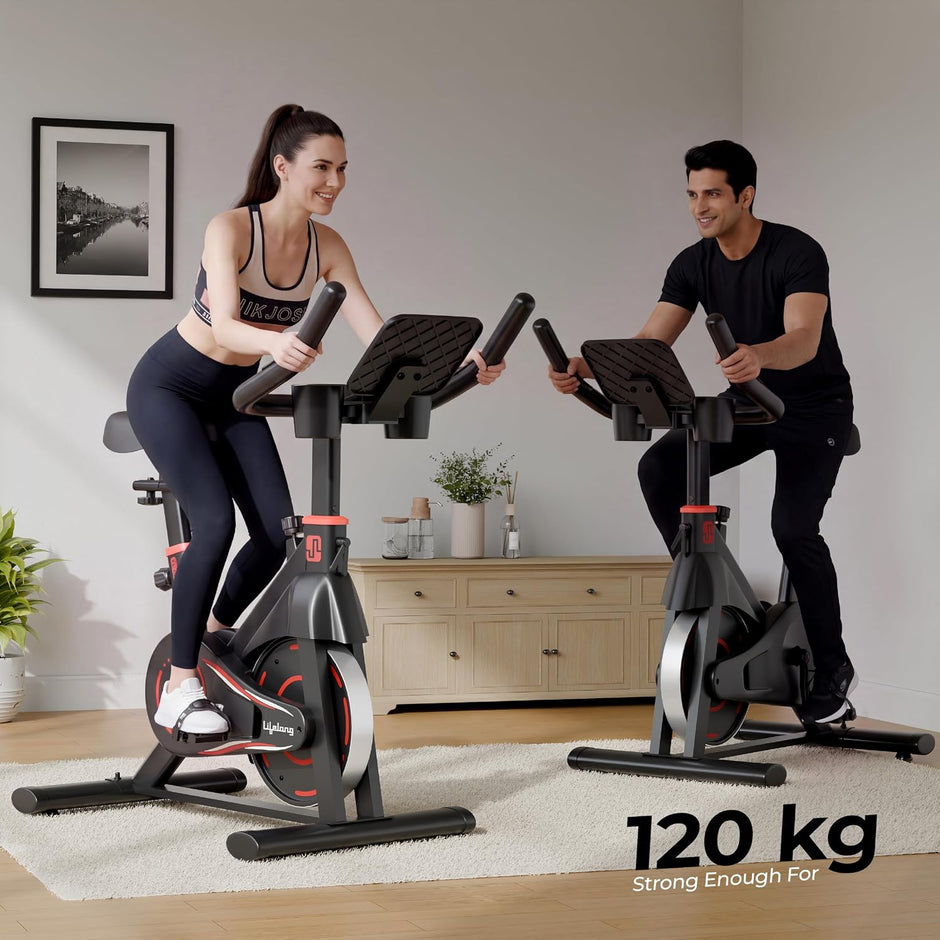 Lifelong Magnetic Spin Fitness Bike | 8kg Flywheel | 9-Level Adjustable Resistance | Heart Rate Sensors | Indoor Exercise Cycle | Stationary Bike | Cardio Workout Equipment | Max User Weight 120 kg