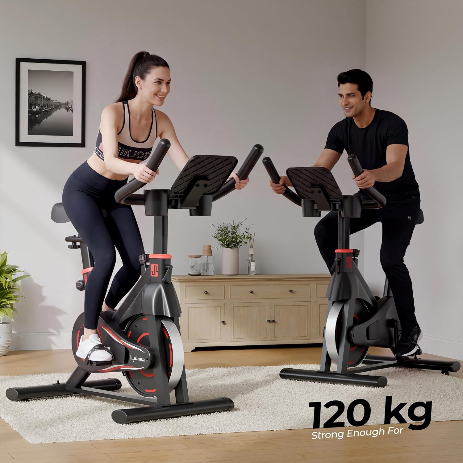 Lifelong Magnetic Spin Fitness Bike | 8kg Flywheel | 9-Level Adjustable Resistance | Heart Rate Sensors | Indoor Exercise Cycle | Stationary Bike | Cardio Workout Equipment | Max User Weight 120 kg