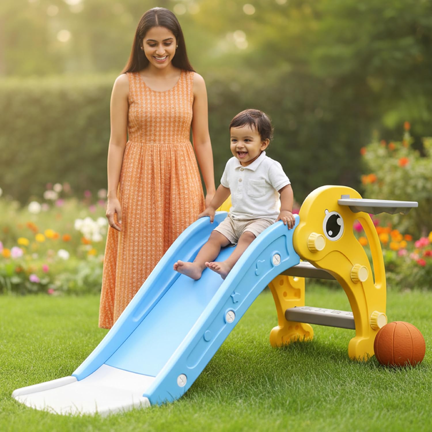 Lifelong Cuppy Dolphin Kids Slide with Basketball Hoop for Indoor & Outdoor Play