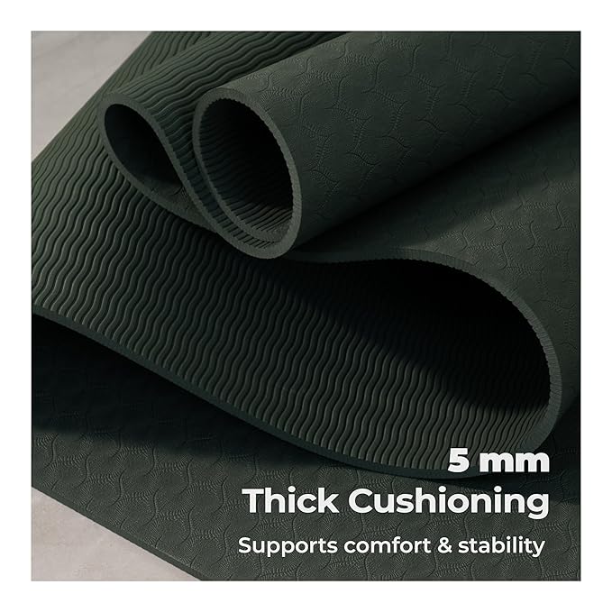 Yoga Mat with Carry Bag – 5mm Thick TPE, Non-Toxic & Sweat-Resistant (Olive Green)