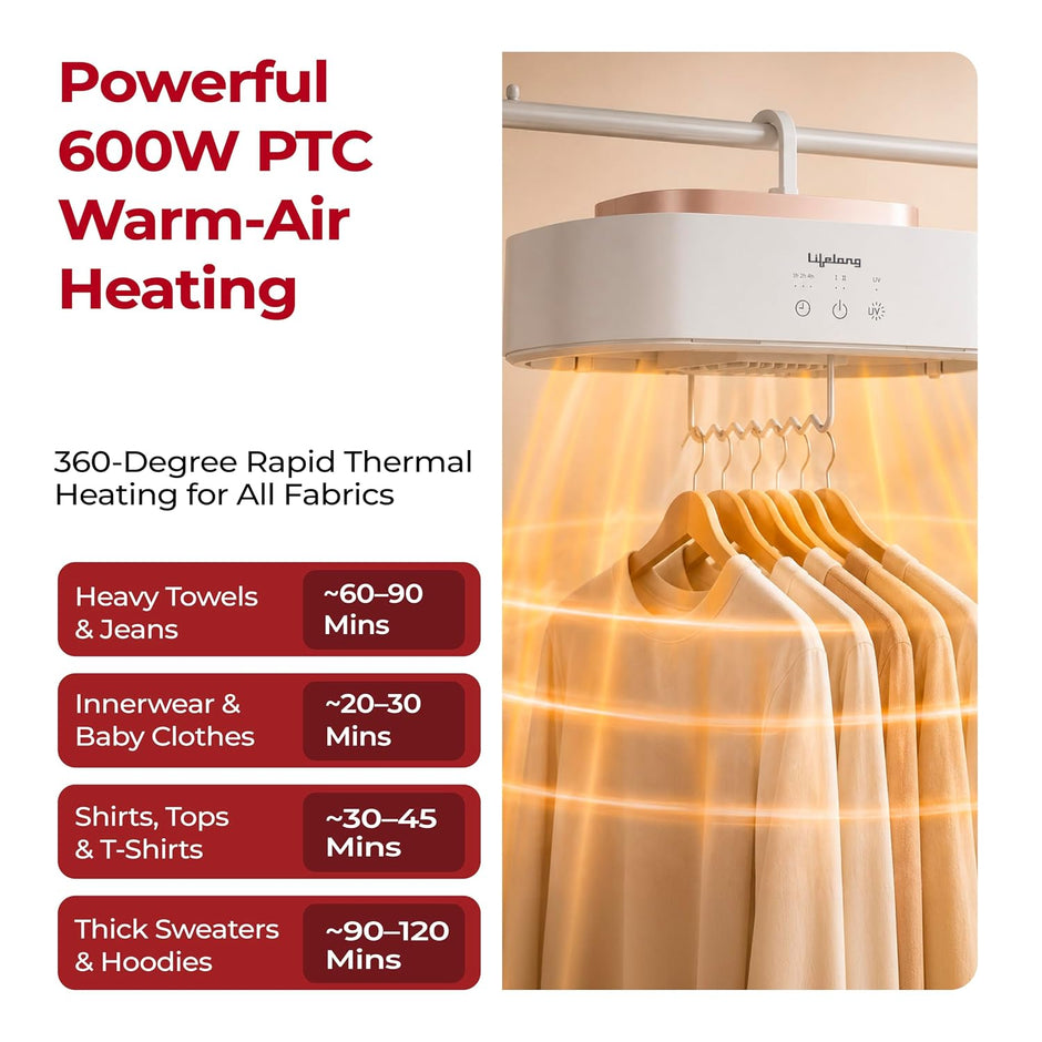 Lifelong Foldable Electric Clothes Dryer Machine 600W with UV Sanitization
