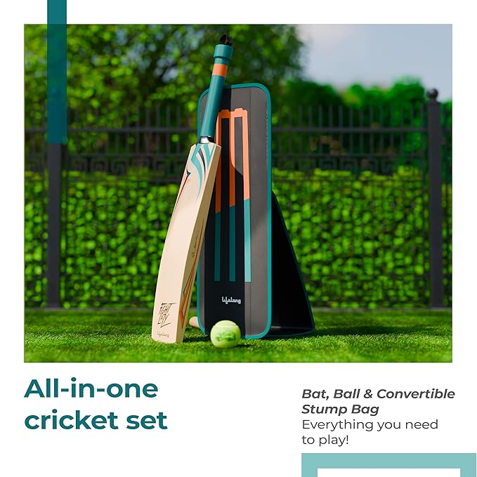 Lifelong Wooden Gully Cricket Bat Set for Adults – All-in-One Combo with Bat, Ball & Convertible Stump Bag