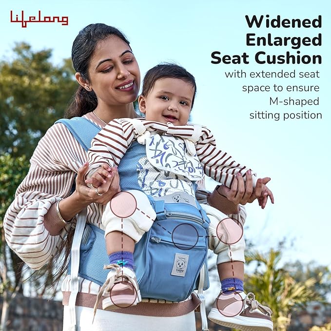 Lifelong Cuppy Infant Carrier with Hip Seat (Blue) | Ergonomic Multi-Way Baby Carrier for 0-3 Years | Adjustable, Breathable & Travel-Friendly Design
