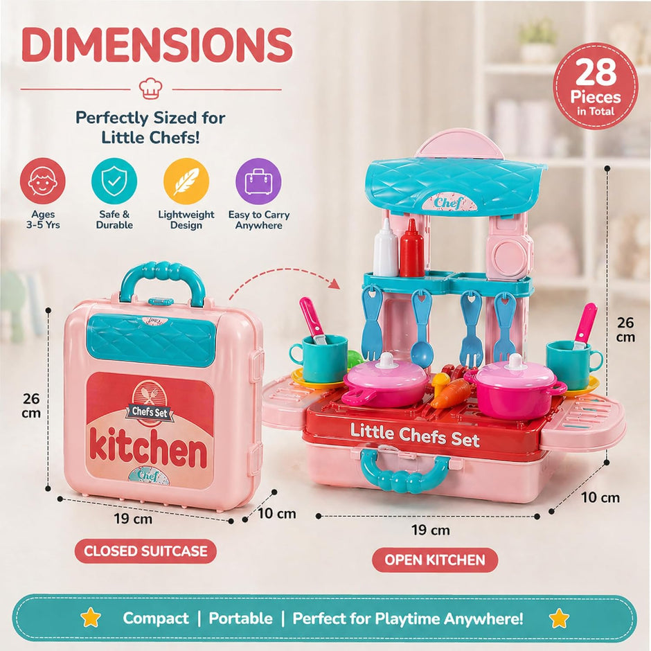Lifelong Compact Kitchen Play Set with Portable Suitcase & 28 Cooking Accessories