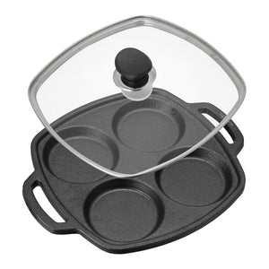 Lifelong Cast Iron Multi Snack Pan with Glass Lid | Pre-Seasoned Naturally Non-Stick Cookware | 4-Pit Snack Pan for Uttapam, Appe, Eggs, Idli, & Pancakes | Durable & Toxin-Free | 3cm Deep, 33cm Wide