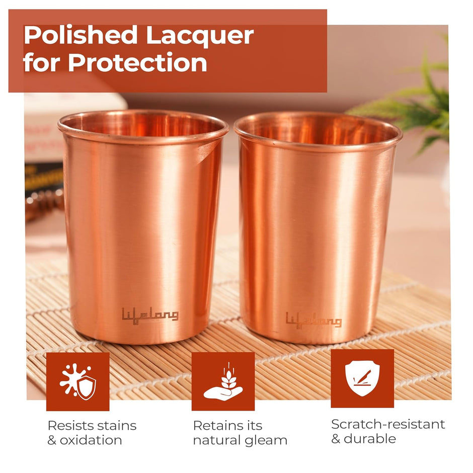 Lifelong 950 ml Copper Water Bottle with Set of 2 Glass | Natural Alkaline Water | Leakproof & Lightweight Design Boosts Immunity | Anti-Bacterial, BPA Free & Secure Cap for School, Travel, Gym & Work Minimalist