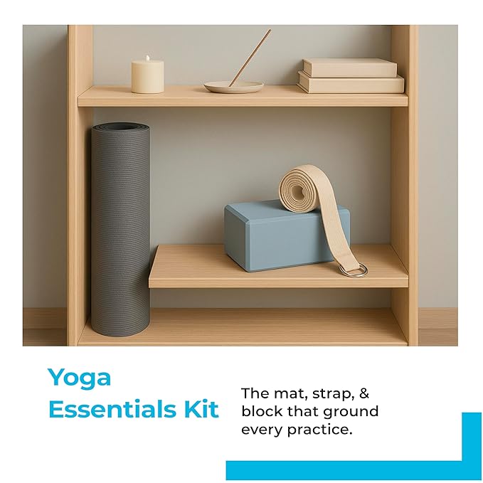 Lifelong Yoga Combo Set of 3 – 4mm Yoga Mat, 6ft Yoga Belt & Yoga Block for Men & Women