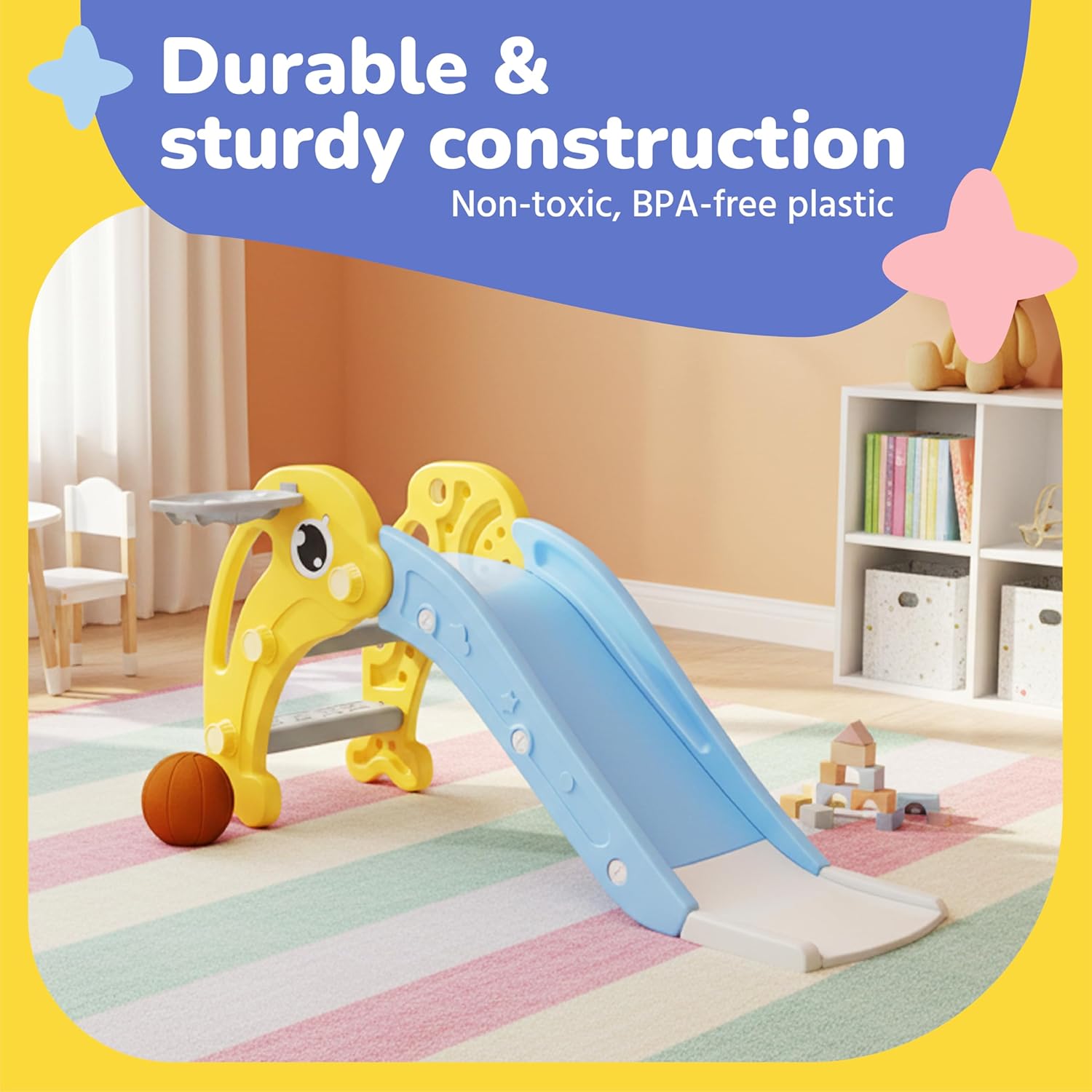 Lifelong Cuppy Dolphin Kids Slide with Basketball Hoop for Indoor & Outdoor Play