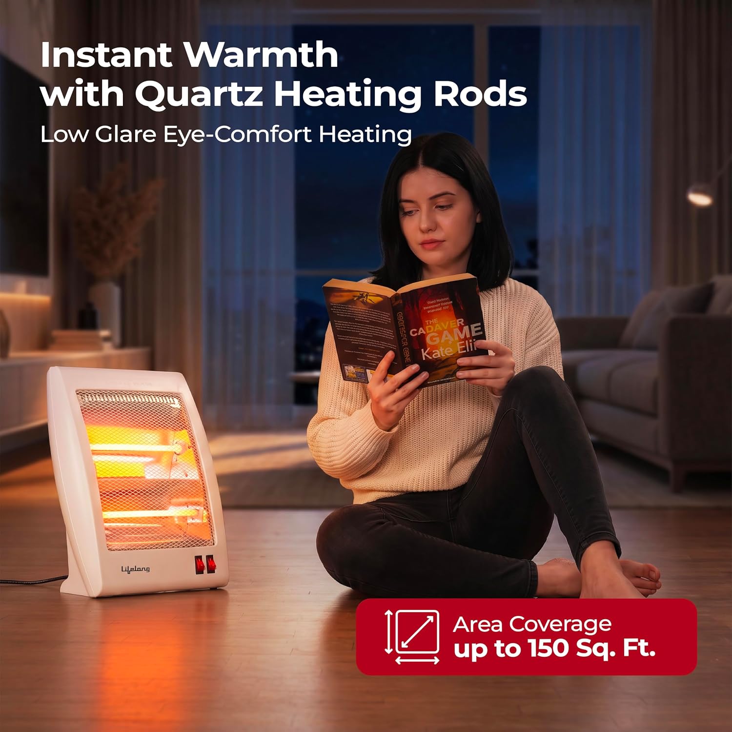 Lifelong 800 Watts Quartz Room  Heater for Bedroom | 2 Power settings