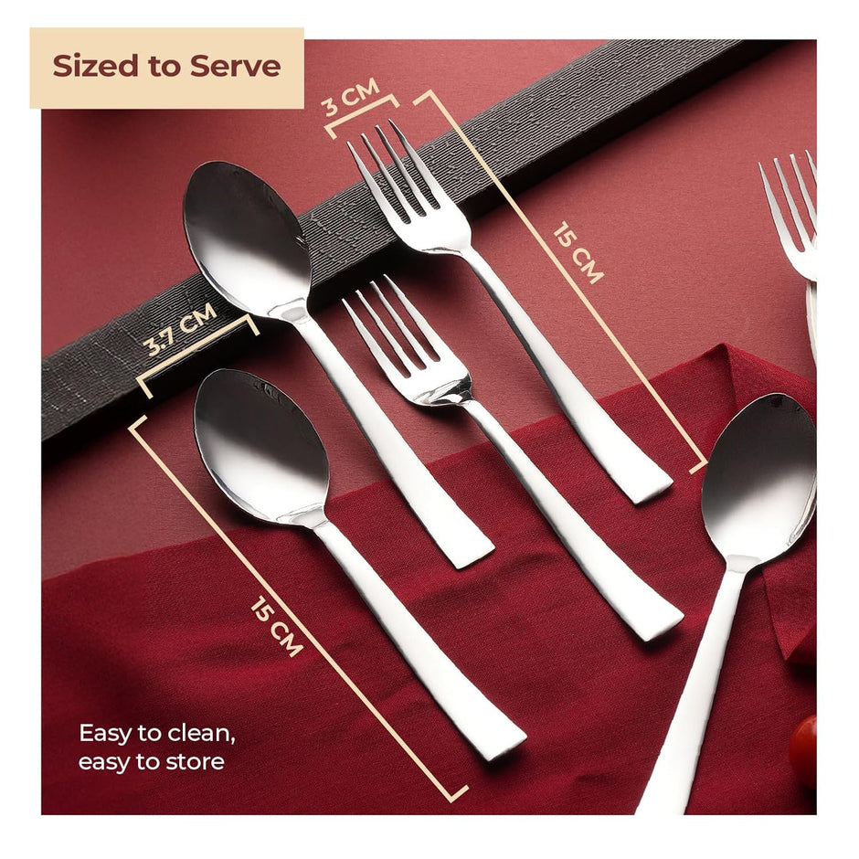 Lifelong Spoon & Fork Set 16 cm for Home & Kitchen | Stainless Steel Spoon Set| 6 Spoons & 6 Forks | Set of 12 for Dining | Mirror Polished Durable with Smooth Edges (LLCTSPF12, Silver)