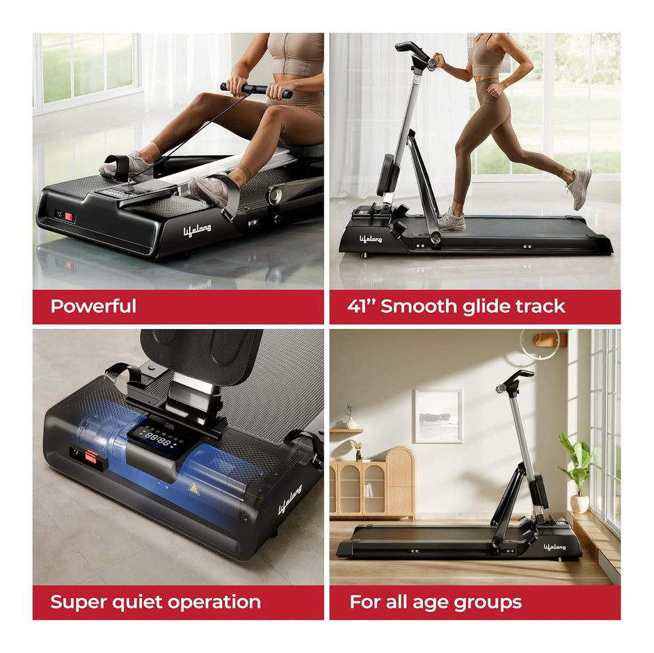Lifelong FitPro 3-in-1 Treadmill – 6HP Motor, Foldable, Rowing & Ab Trainer