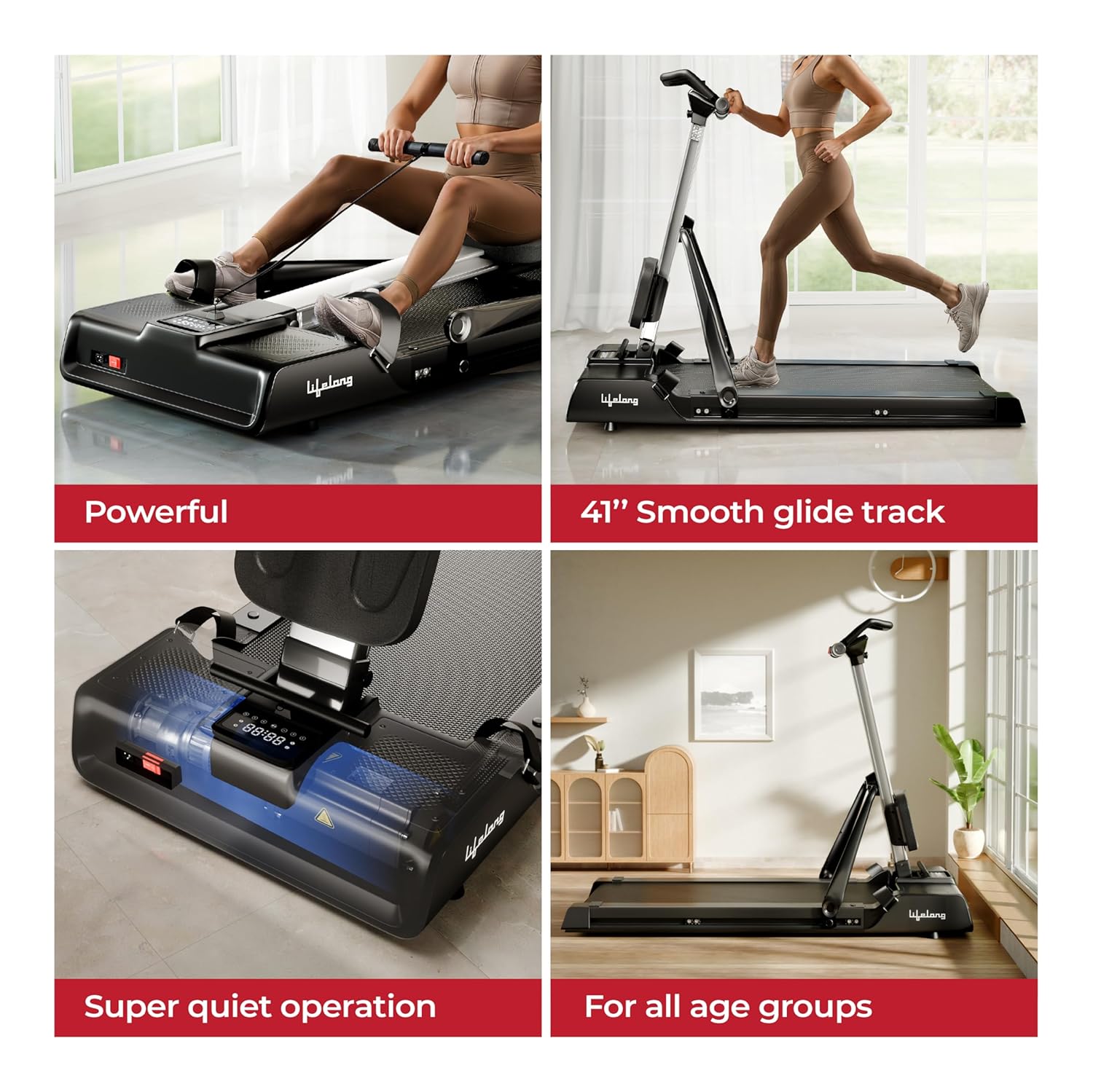 Lifelong FitPro 3-in-1 Treadmill – 6HP Motor, Foldable, Rowing & Ab Trainer