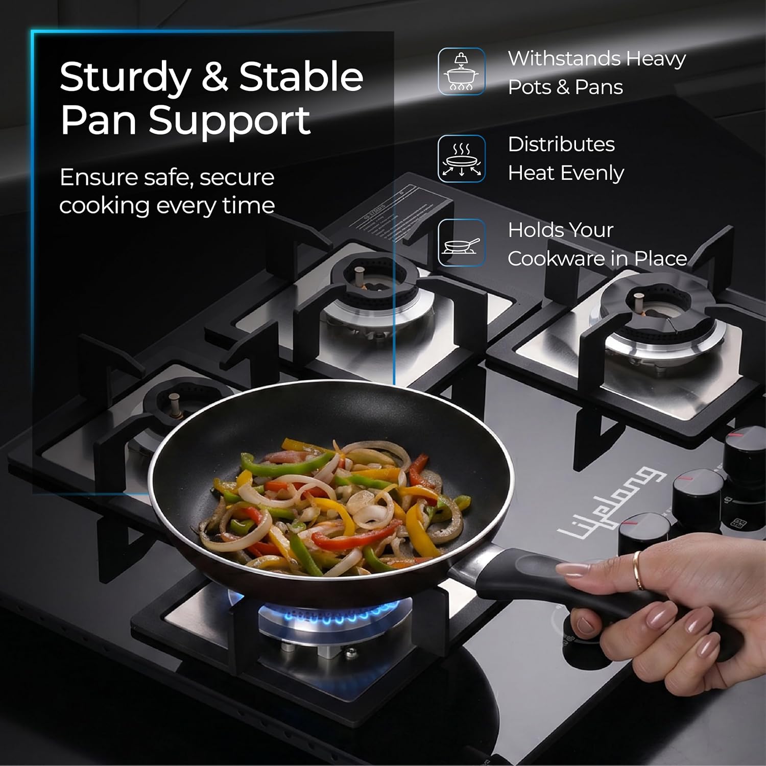 Lifelong 4 Burner Built-In Hob | 8mm Thick Toughened Glass | 360° Multidirectional Gas Inlet