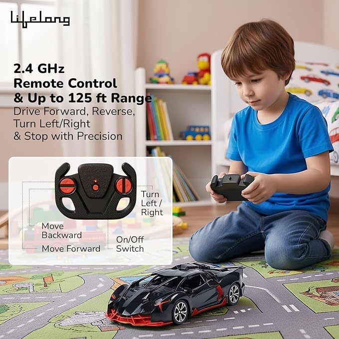 Lifelong Cuppy Rechargeable RC Car for Kids | LED Lights & 2.4GHz Control