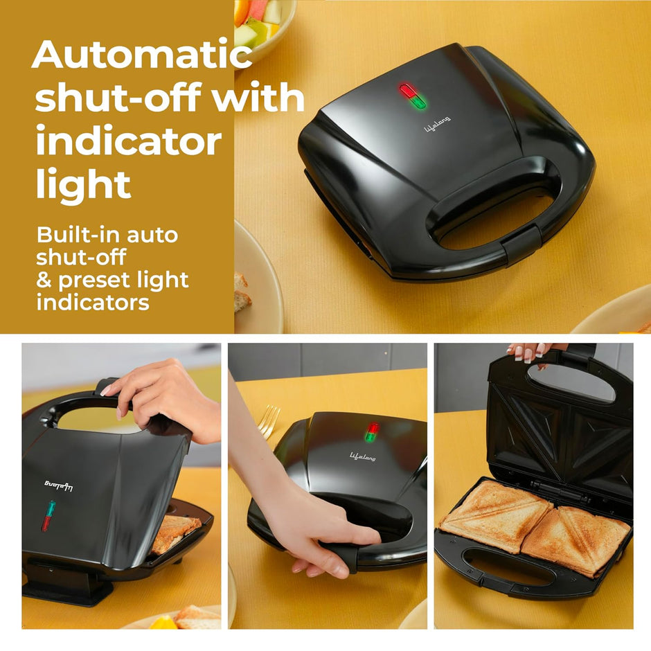 Lifelong 750W 4-Slice Sandwich Maker for Grilling & Toasting