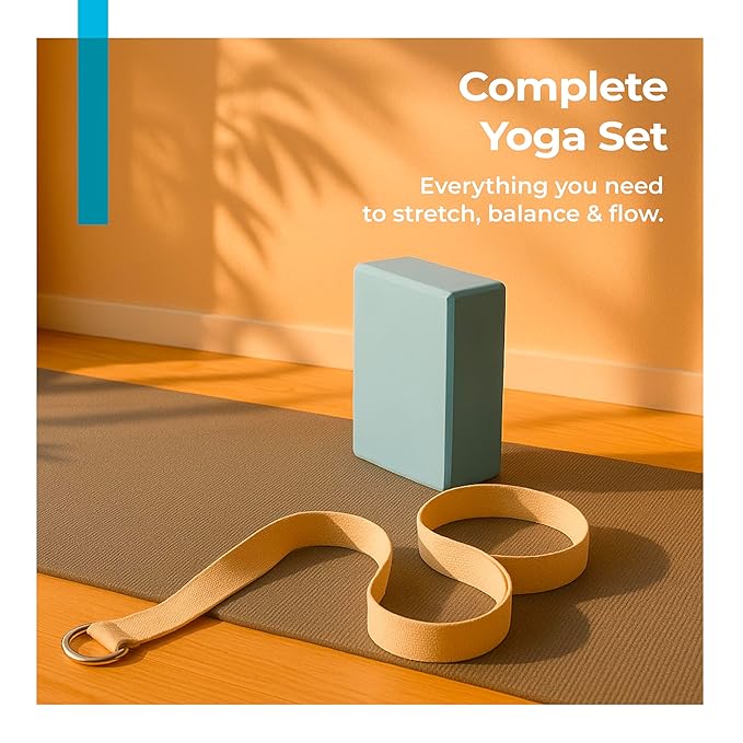 Lifelong Yoga Combo Set of 3 – 4mm Yoga Mat, 6ft Yoga Belt & Yoga Block for Men & Women