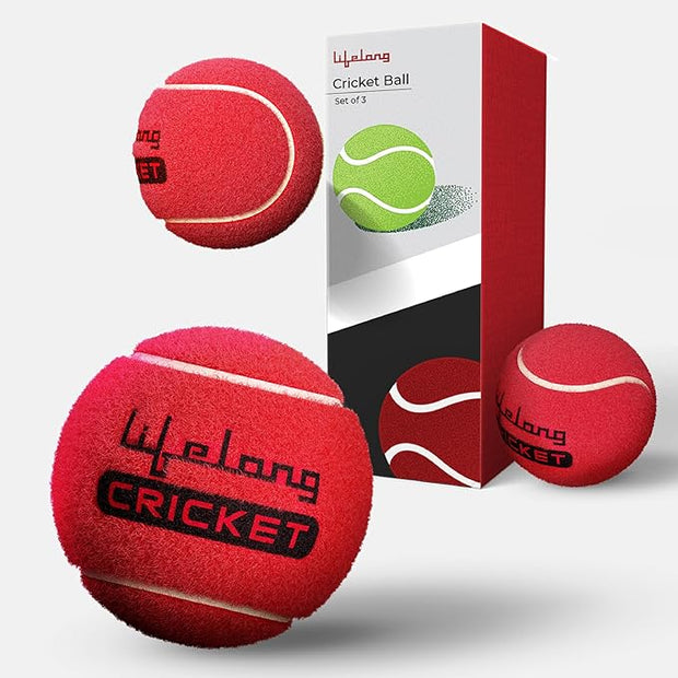 Lifelong Rubber Cricket Tennis Balls – Heavy Red, Durable, Set of 3
