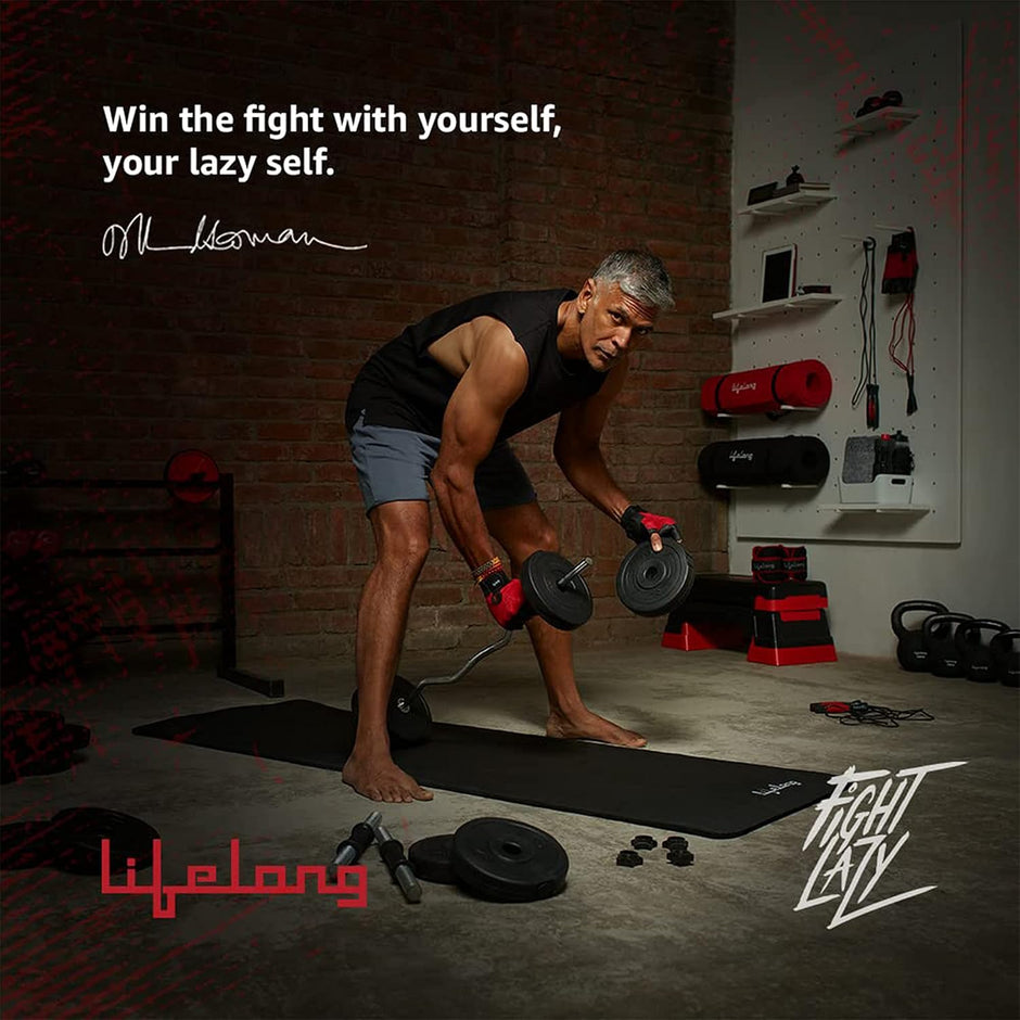 Lifelong LLPVCHGC11 PVC Home Gym Adjustable Set (3Kg*4+1Kg*4) Plates with Dumbbell Rod, Black