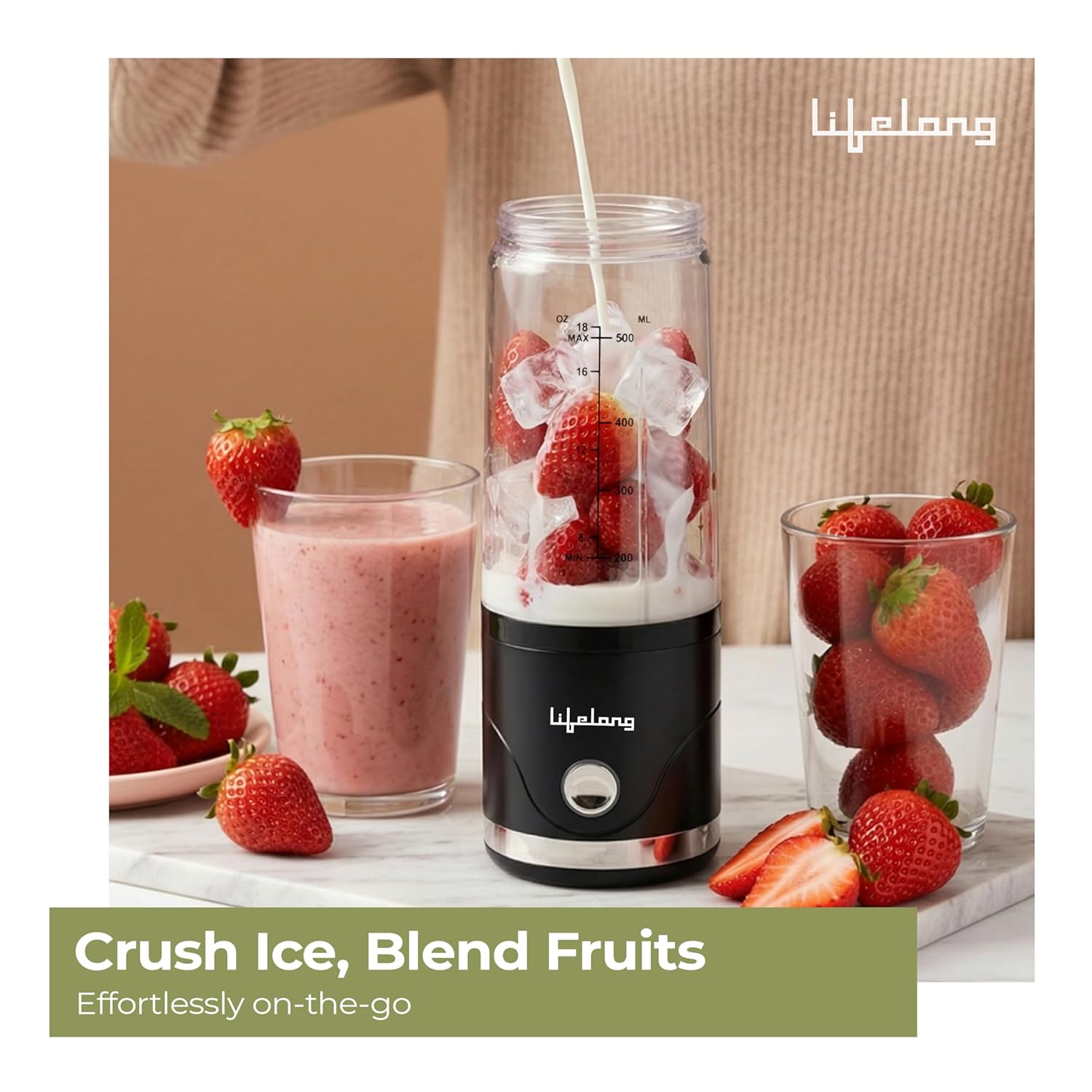 Lifelong Portable Blender 650ml | Portable Juicer Mixer for Smoothies & Juice | 4000mAh USB Rechargeable | 6 Stainless Steel Blades, Durable ABS Build | Detachable Build for Easy Clean | Carry Handle
