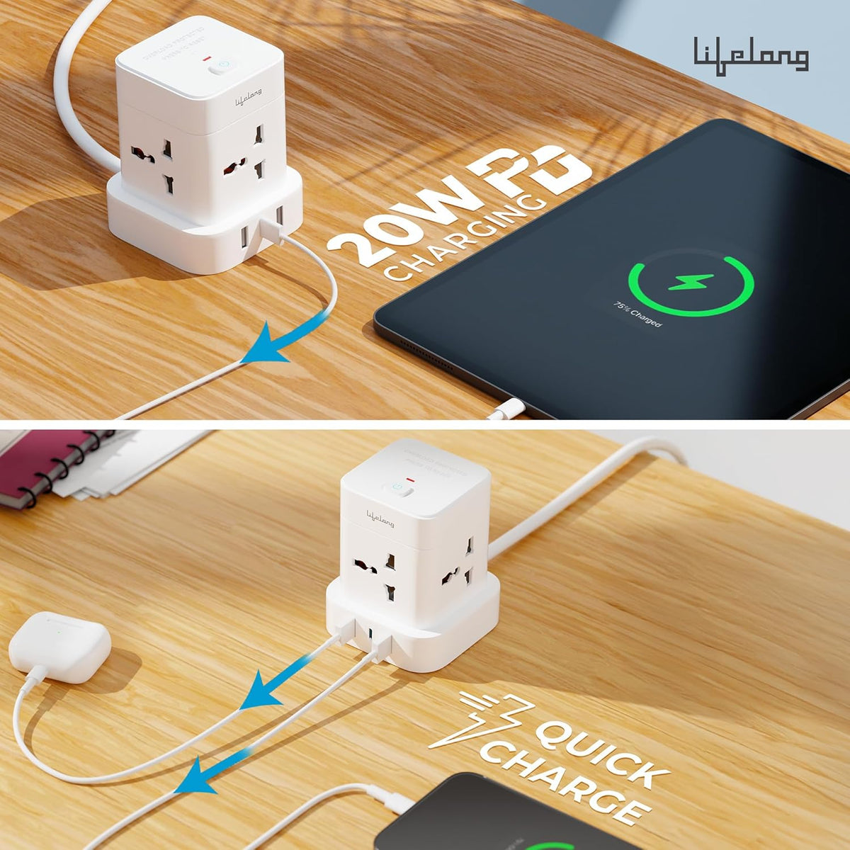 1500W Cube Plus Extension Board with Fast Charging