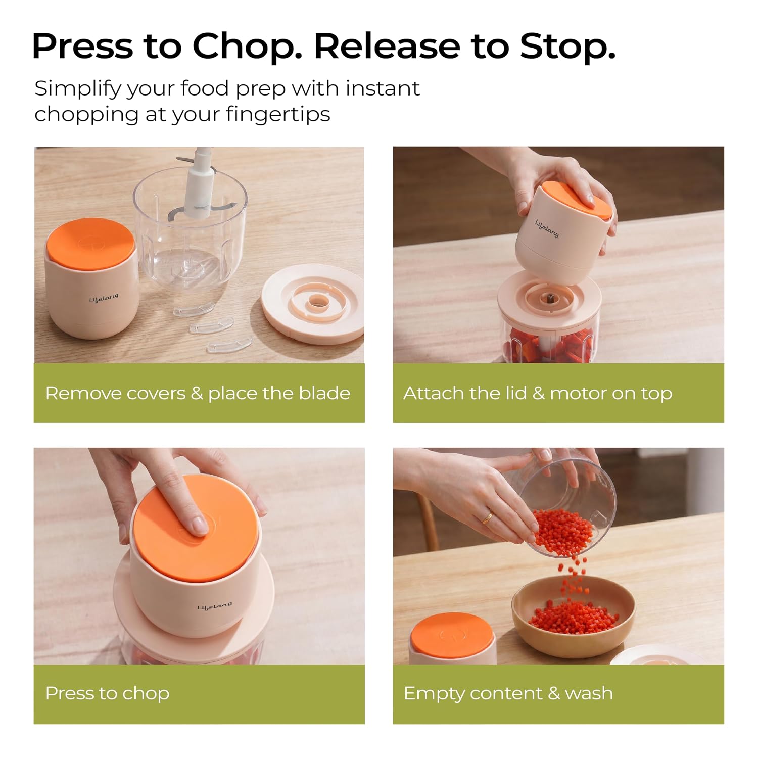 Lifelong Rechargeable Electric Food Chopper with 3 Bowls