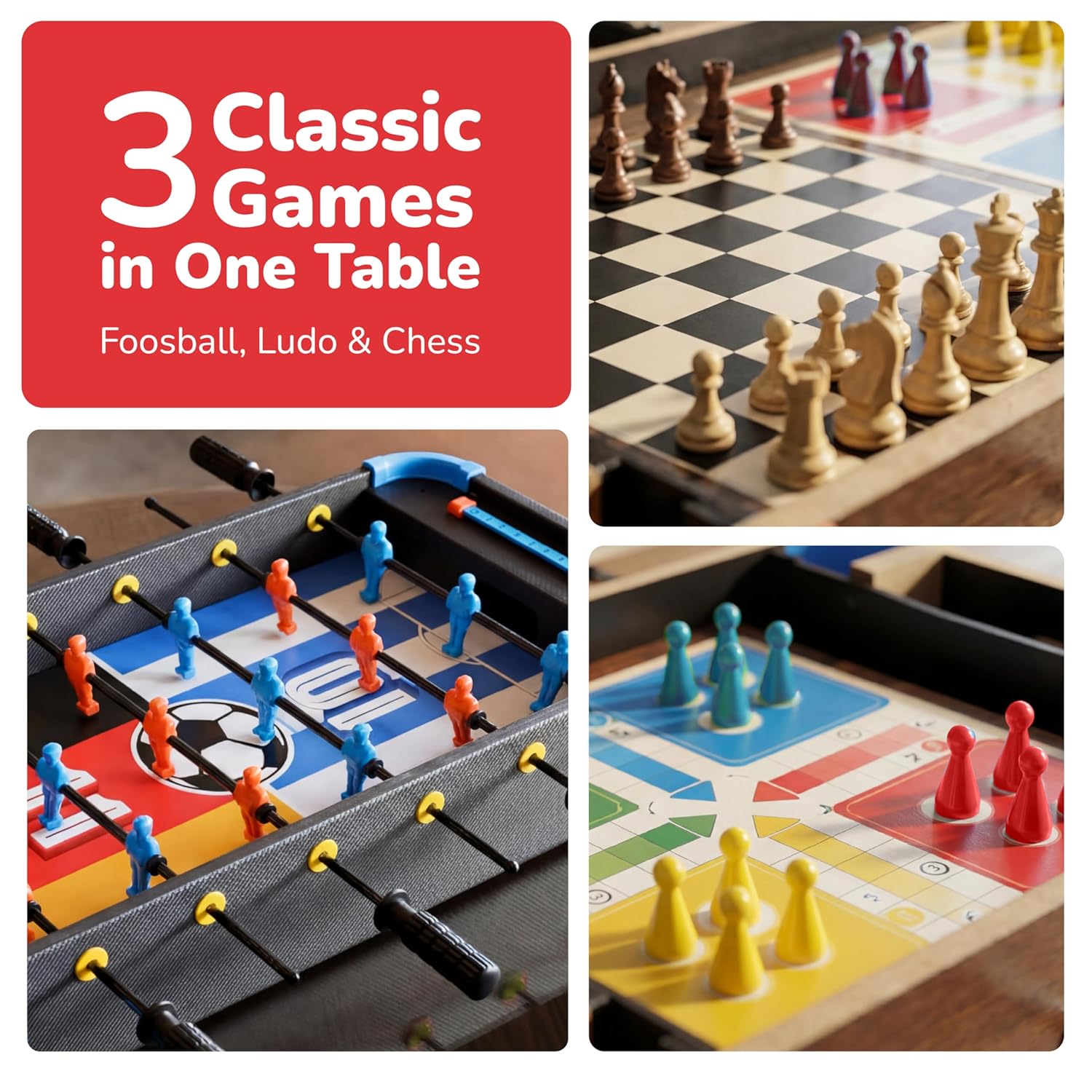 Lifelong 3-in-1 Foosball Table with Chess & Ludo for Indoor Outdoor Fun