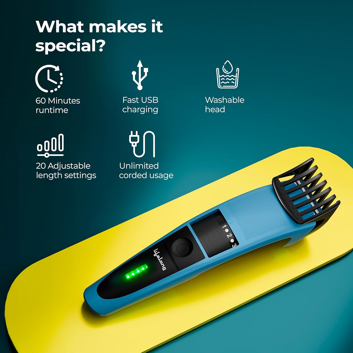 Lifelong Cordless Beard Trimmer with Adjustable Settings and Stainless Steel Blades