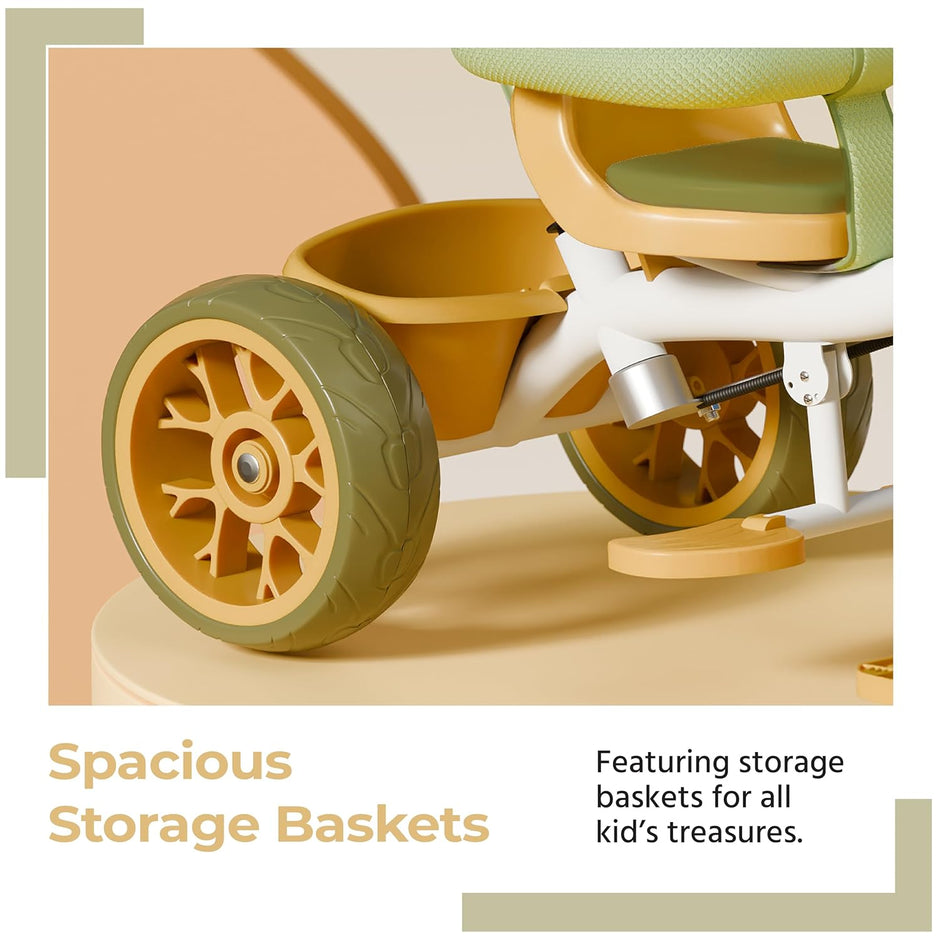 Lifelong Kids Harness Tricycle with Parental Control, EVA Wheels, Bell & Storage Basket – Baby Trike for 1–4 Years (25kg Capacity, White/Yellow)