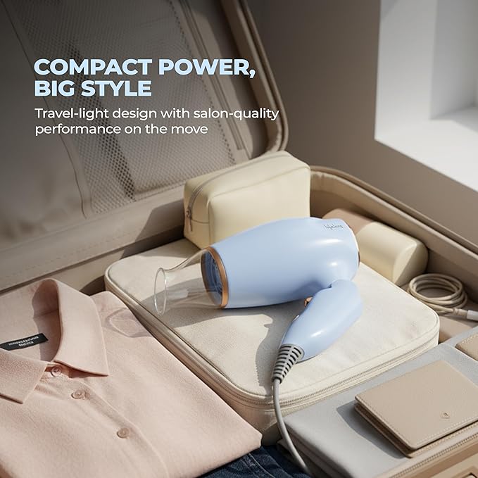 Lifelong 1200W Foldable Hair Dryer for Women & Men | Compact Travel Blow Dryer (Blue)