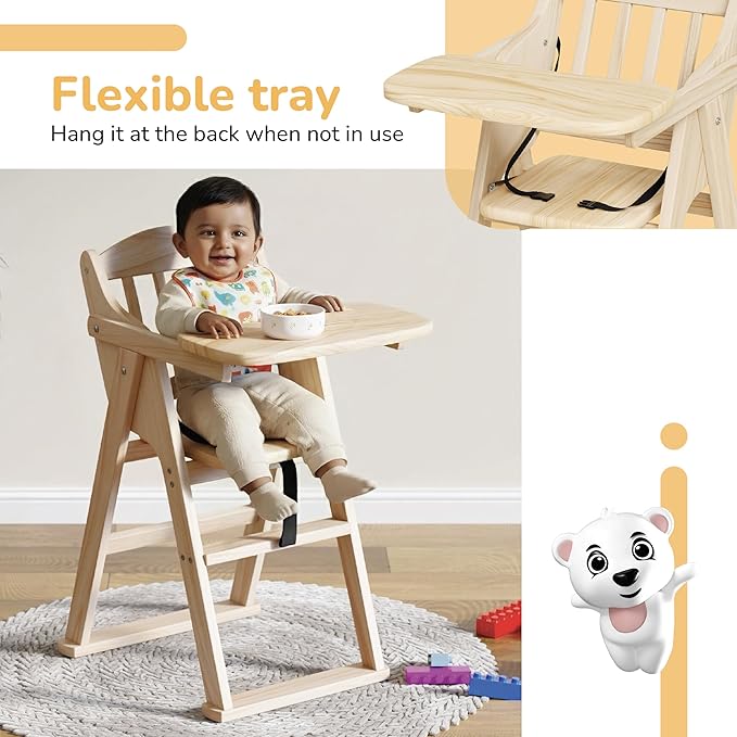 Lifelong Cuppy Premium Wooden High Chair – Foldable Baby Feeding & Dining Chair 0–5 Years, 5-Point Safety Harness