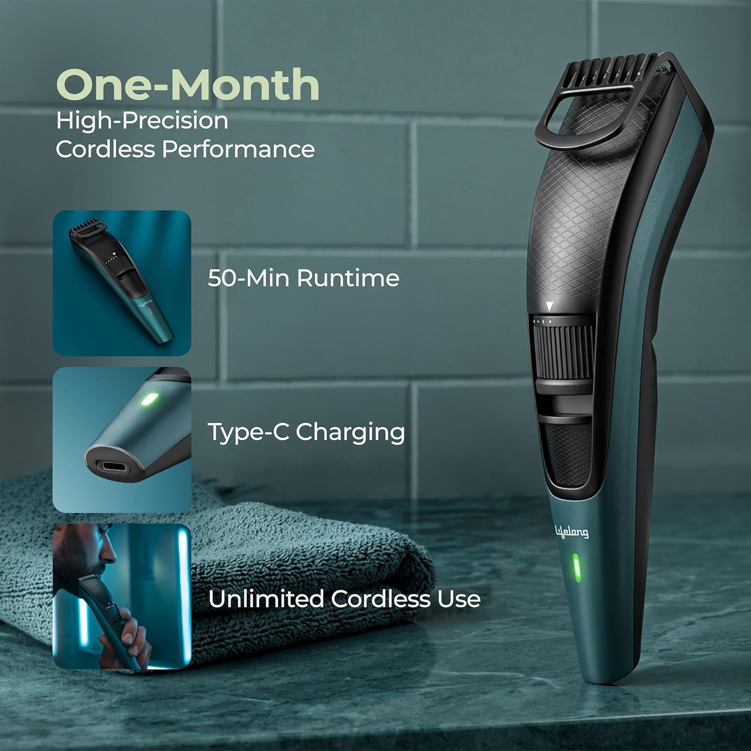 Lifelong Beard Trimmer for Men with 20 Length Settings & Type-C Charging