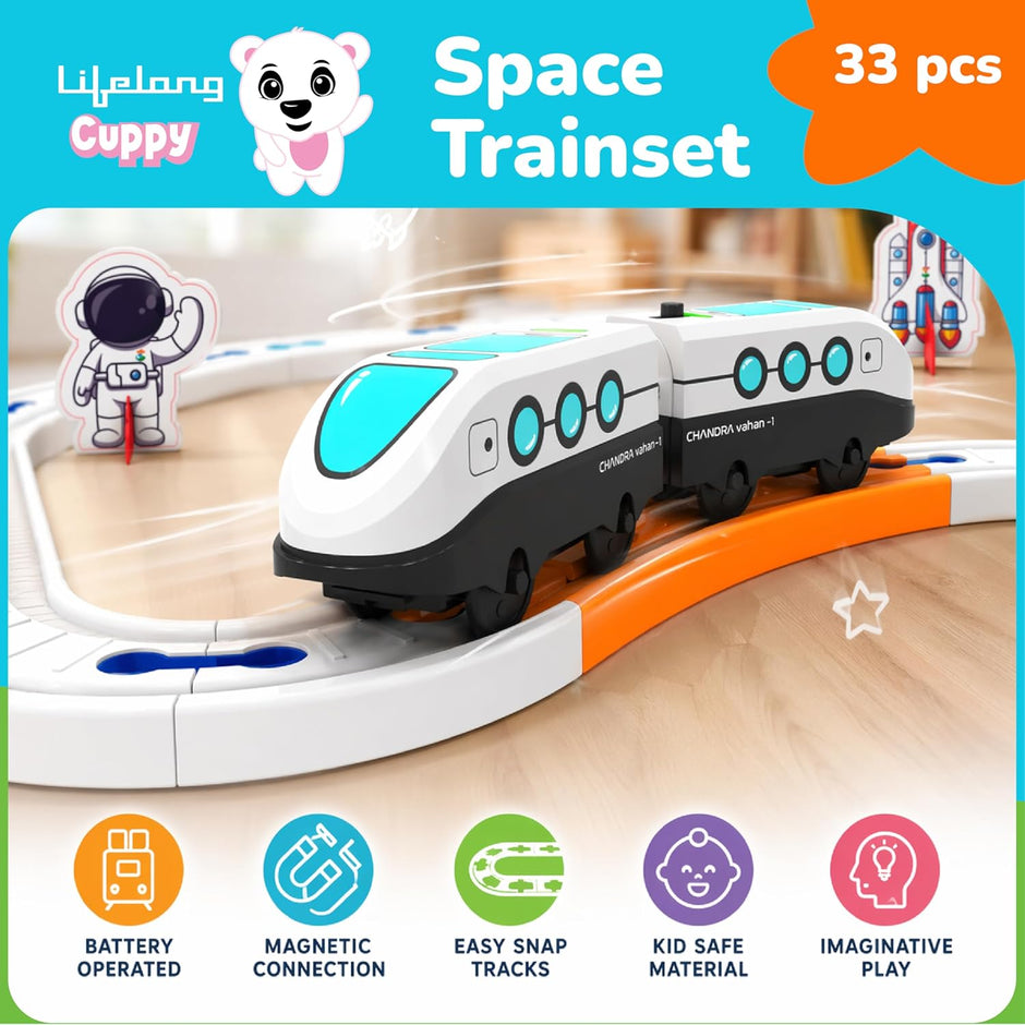 Lifelong Space Theme Train Set with Lights, Sounds & DIY Track Play for Kids