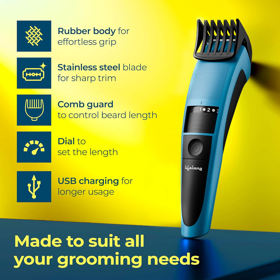 Lifelong Cordless Beard Trimmer with Adjustable Settings and Stainless Steel Blades