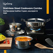 Lifelong 4 Pc Stainless Steel Cookware Set | 2.2L Kadhai with Lid 22cm | 1.4L Fry Pan 22cm | 1.2L Saucepan 14cm |1.4L Tope 16cm | Comes with Common Lid | Induction & Gas Compatible |Bakelite Handles