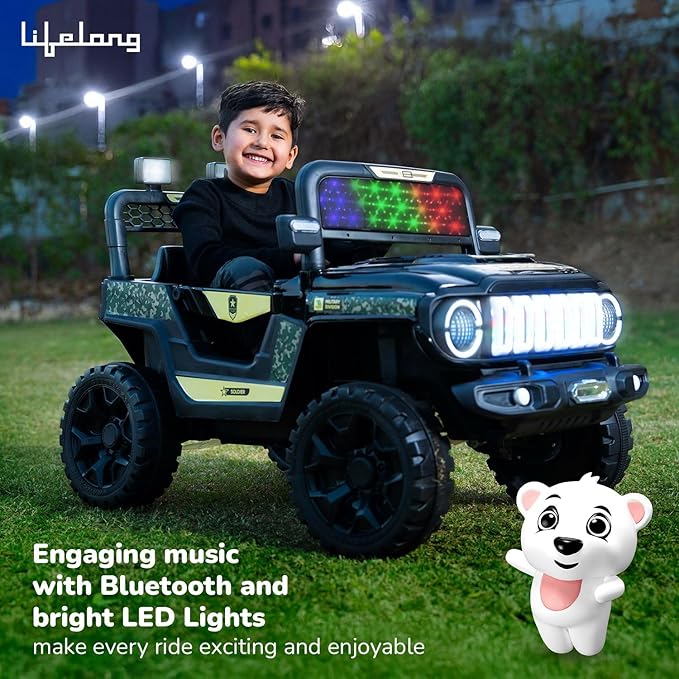 Lifelong Cuppy Electric Ride-On Police Car for Kids | Rechargeable Battery Jeep with Mic, Music & LED Lights | Ride-On Toy Vehicle for Boys & Girls 2+ Years (LLEV36)