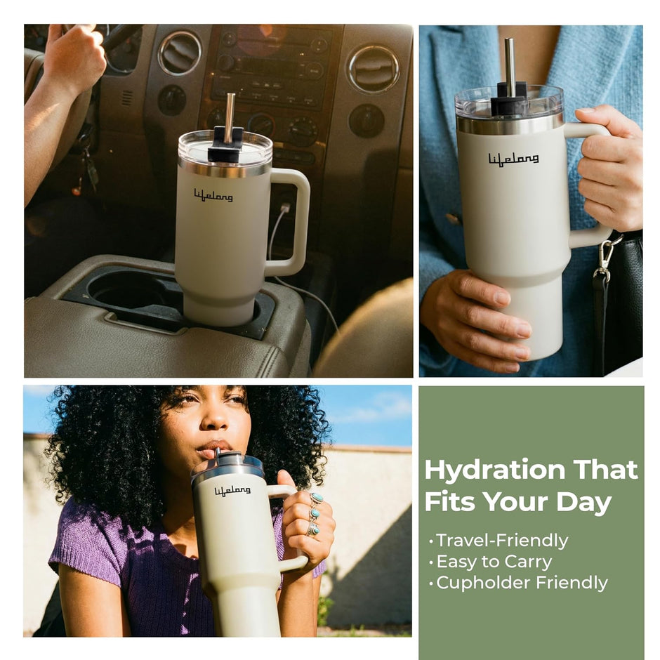 Lifelong Double-Walled Vacuum Insulated Tumbler with Unbreakable Lid & Straw 1200ml