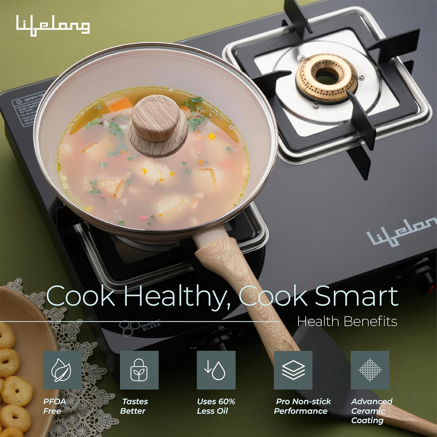 Lifelong Forged Fry Pan 24cm with Glass Lid