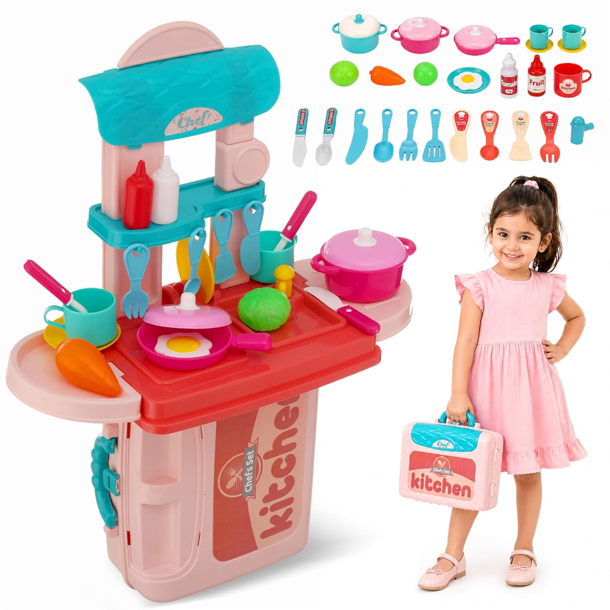 Compact Kitchen Play Set with Portable Suitcase