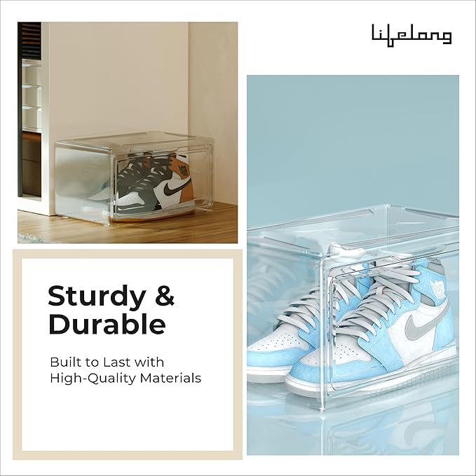 Lifelong Clear Shoe Storage Box – Stackable, Foldable & Space-Saving Organizer