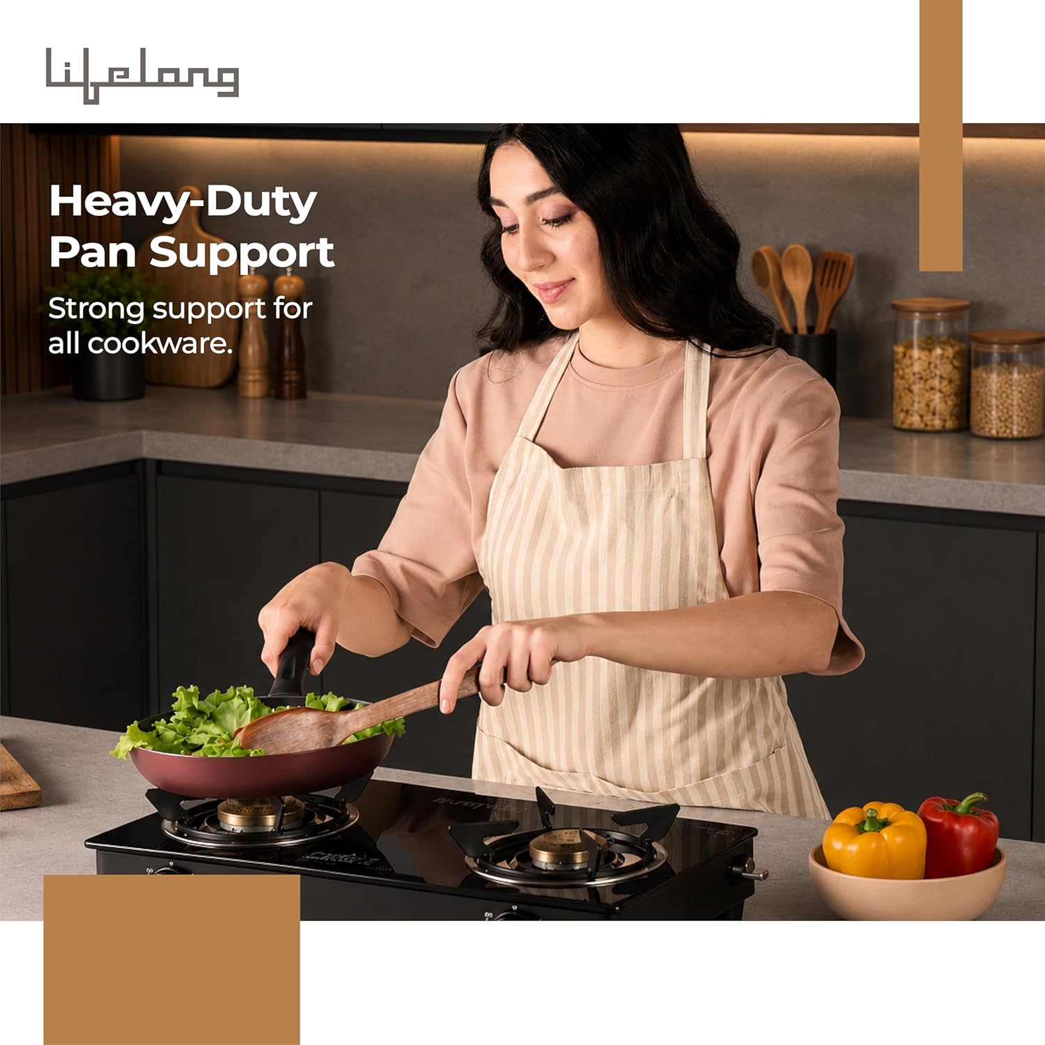 Lifelong 2 Burner Gas Stove Top for Kitchen - Manual Ignition Cooktop Modern Glass Stove for Modular Kitchen, ISI Certified & Compatible with LPG - 1 Year Manufacturer's (Black, LLGS002)