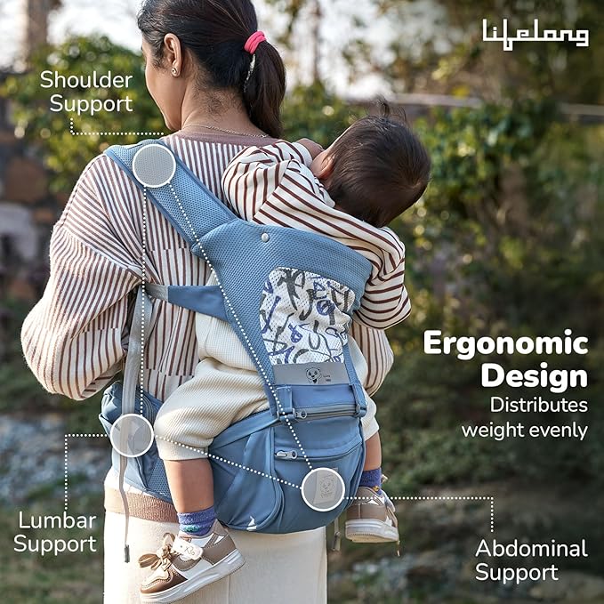 Lifelong Cuppy Infant Carrier with Hip Seat (Blue) | Ergonomic Multi-Way Baby Carrier for 0-3 Years | Adjustable, Breathable & Travel-Friendly Design