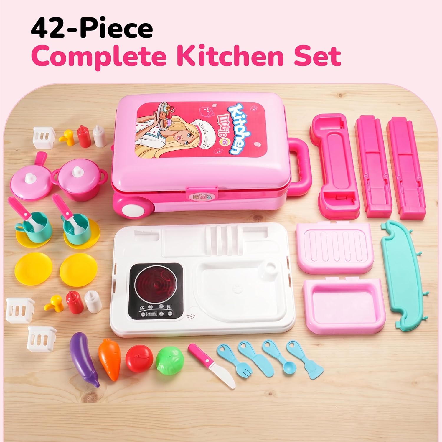 Lifelong Big Kitchen Play Set with Portable Suitcase & 28 Cooking Accessories