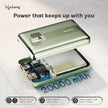 Lifelong 20000mAh Power Bank – 22.5W PD Fast Charging with Digital Display, Type-C Input, 3 Output Ports & Quick Charge 3.0 (Green, Cable Included)