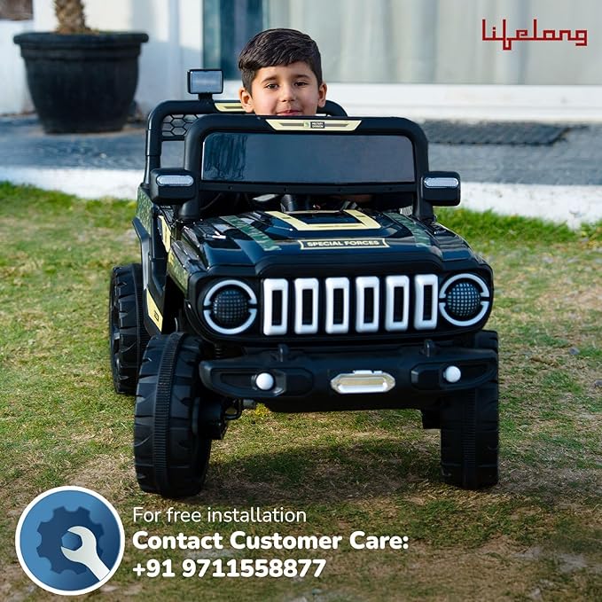 Lifelong Cuppy Electric Ride-On Police Car for Kids | Rechargeable Battery Jeep with Mic, Music & LED Lights | Ride-On Toy Vehicle for Boys & Girls 2+ Years (LLEV36)