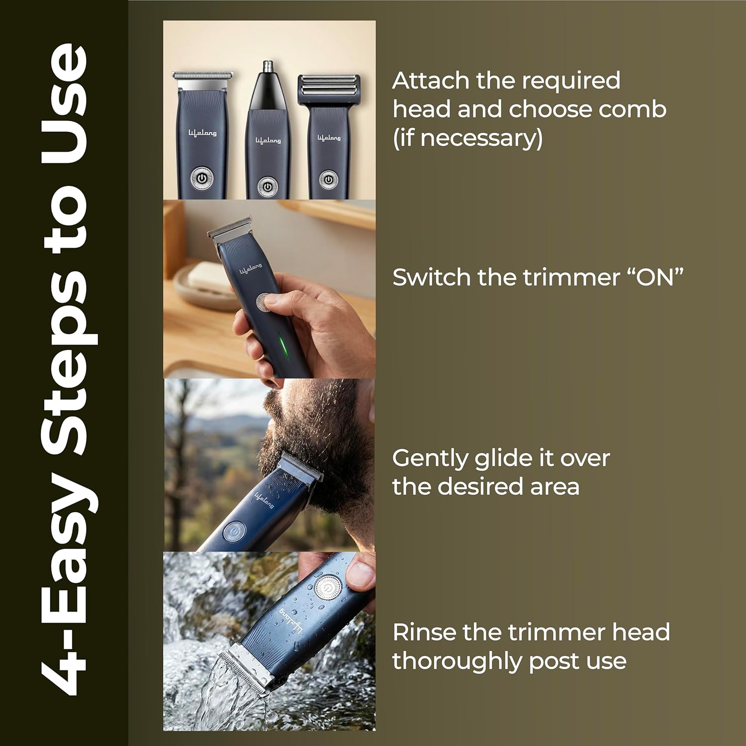 Lifelong Waterproof All-in-One Grooming Kit for Men with Type-C Charging