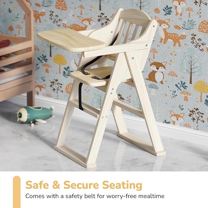 Lifelong Cuppy Premium Wooden High Chair – Foldable Baby Feeding & Dining Chair 0–5 Years, 5-Point Safety Harness