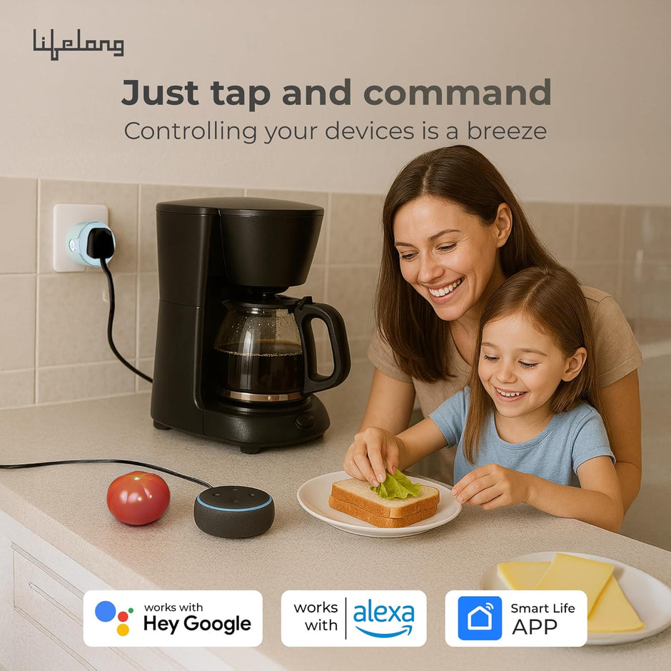 Lifelong 10A WiFi Smart Power Plug – App, Timer & Voice Control, Alexa/Google